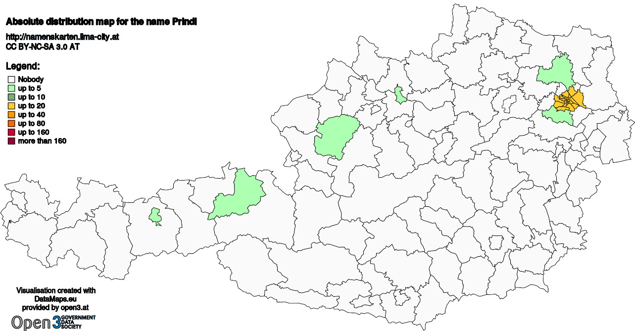 Absolute Distribution maps for surname Prindl