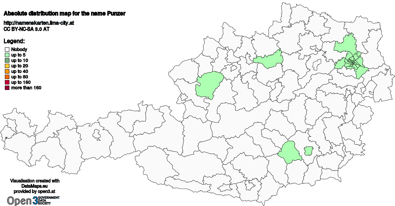 Absolute Distribution maps for surname Punzer