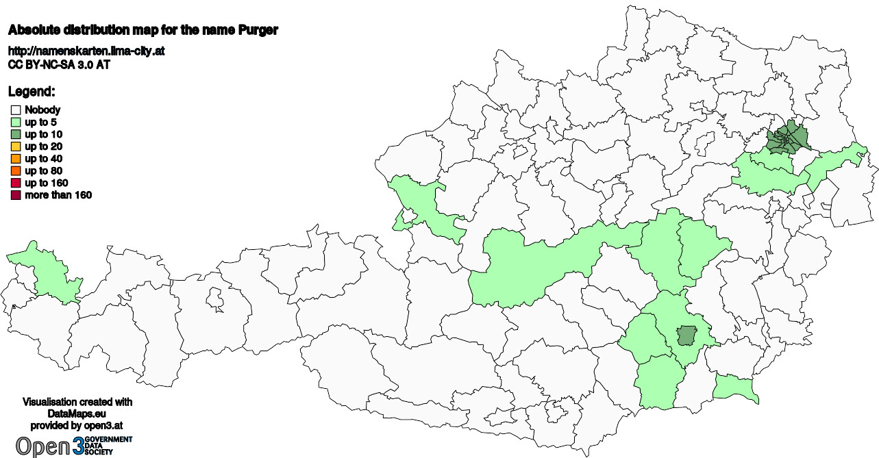 Absolute Distribution maps for surname Purger