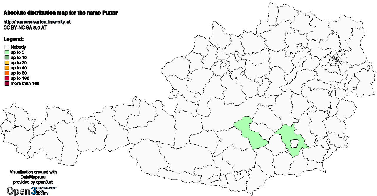 Absolute Distribution maps for surname Putter