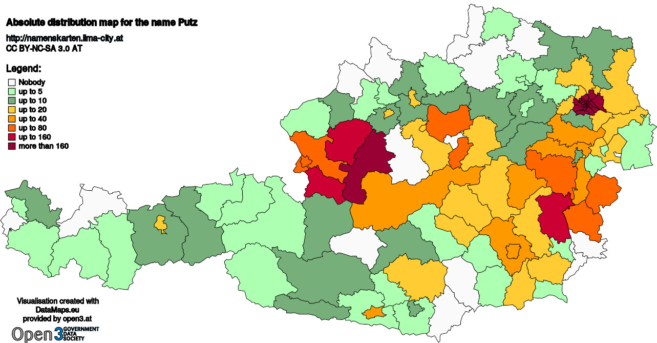 Absolute Distribution maps for surname Putz