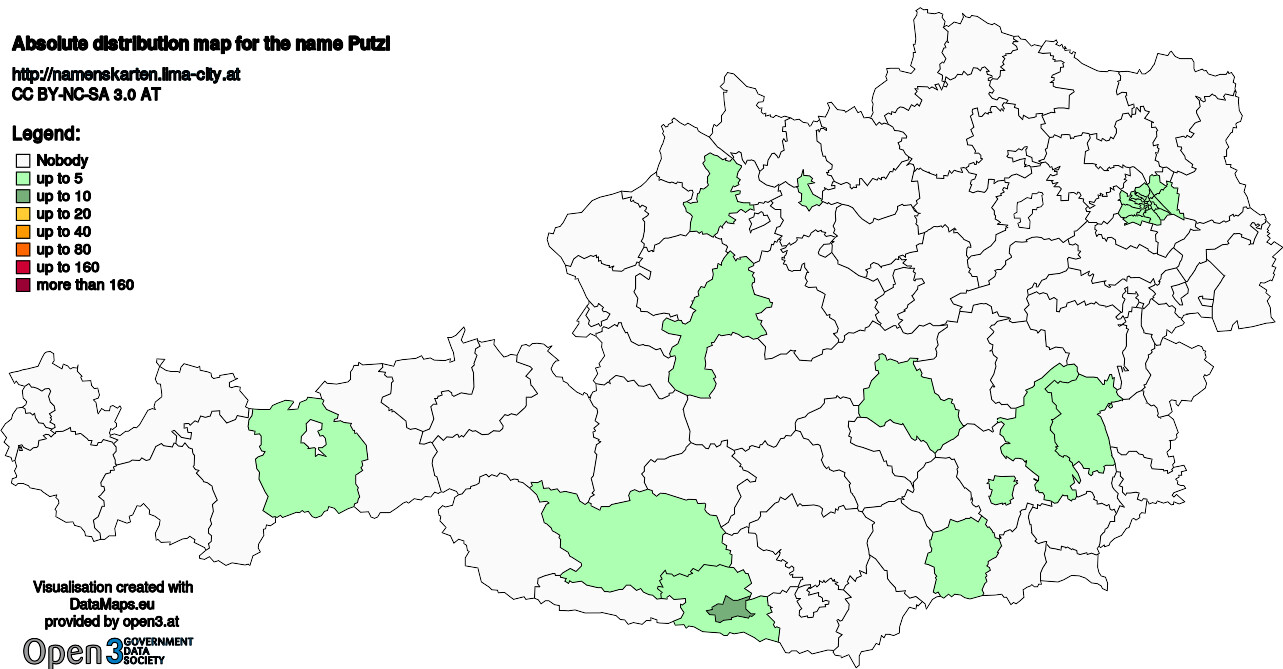Absolute Distribution maps for surname Putzl