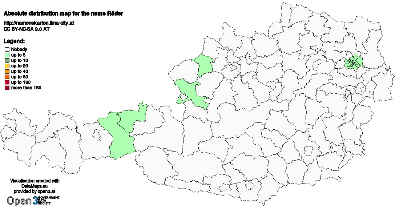 Absolute Distribution maps for surname Räder