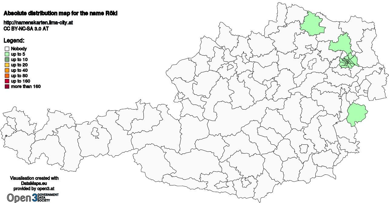 Absolute Distribution maps for surname Rökl