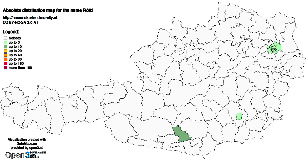 Absolute Distribution maps for surname Röttl