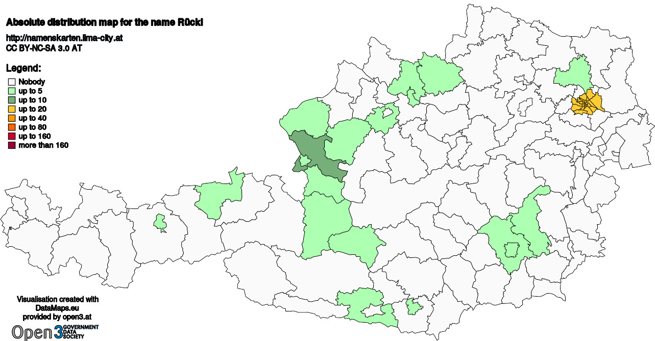 Absolute Distribution maps for surname Rückl