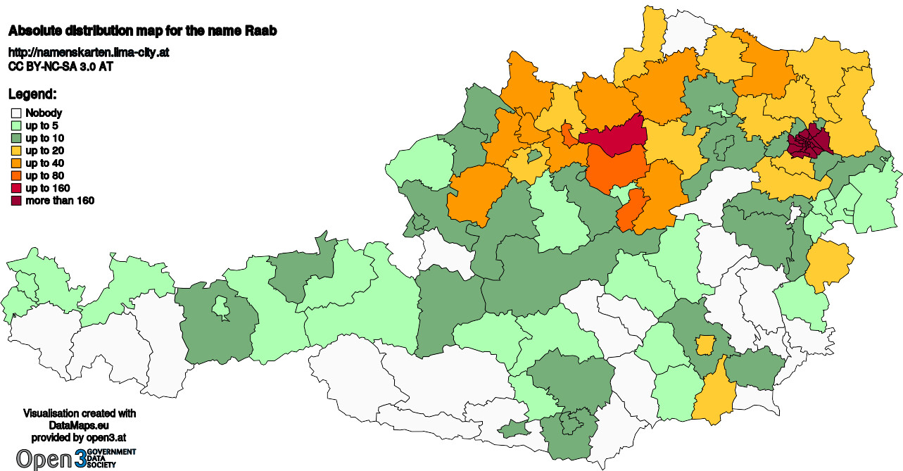 Absolute Distribution maps for surname Raab