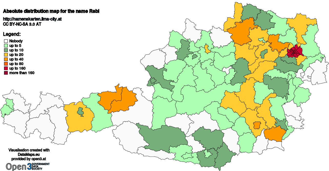 Absolute Distribution maps for surname Rabl