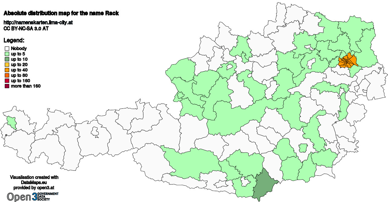 Absolute Distribution maps for surname Rack