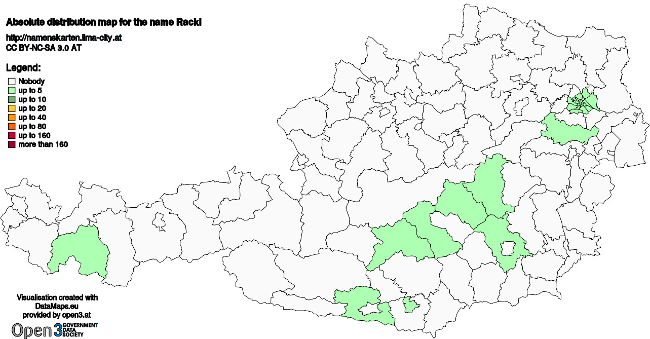 Absolute Distribution maps for surname Rackl