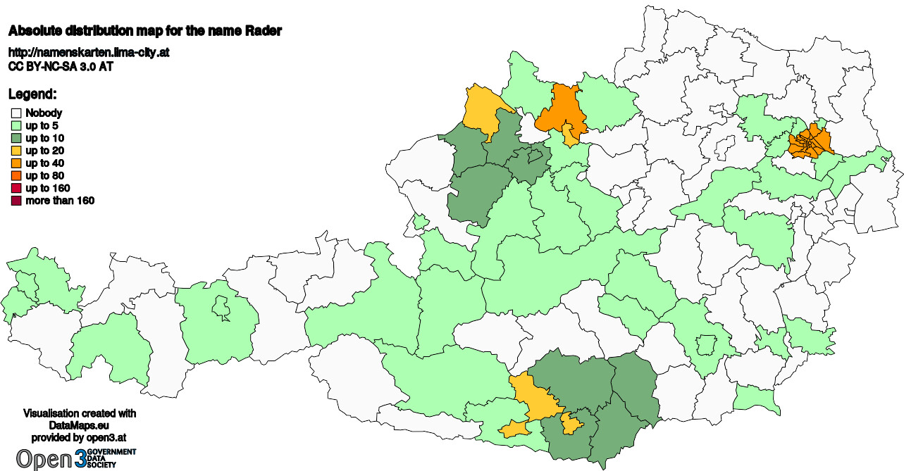 Absolute Distribution maps for surname Rader