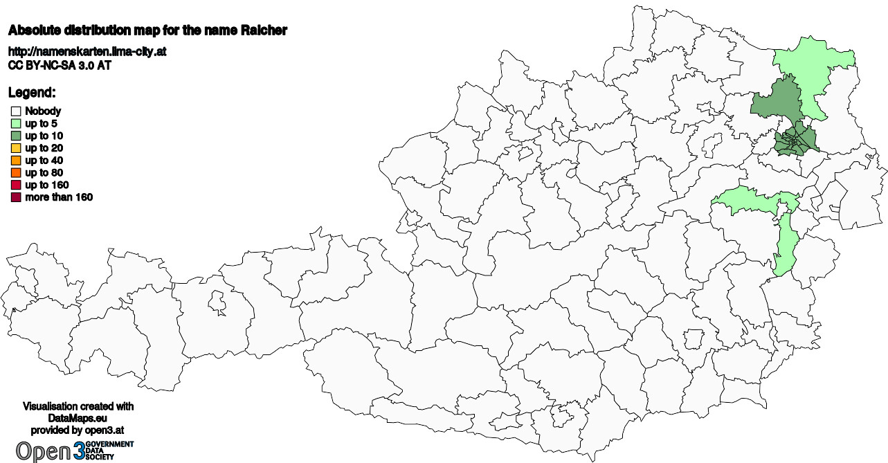 Absolute Distribution maps for surname Raicher
