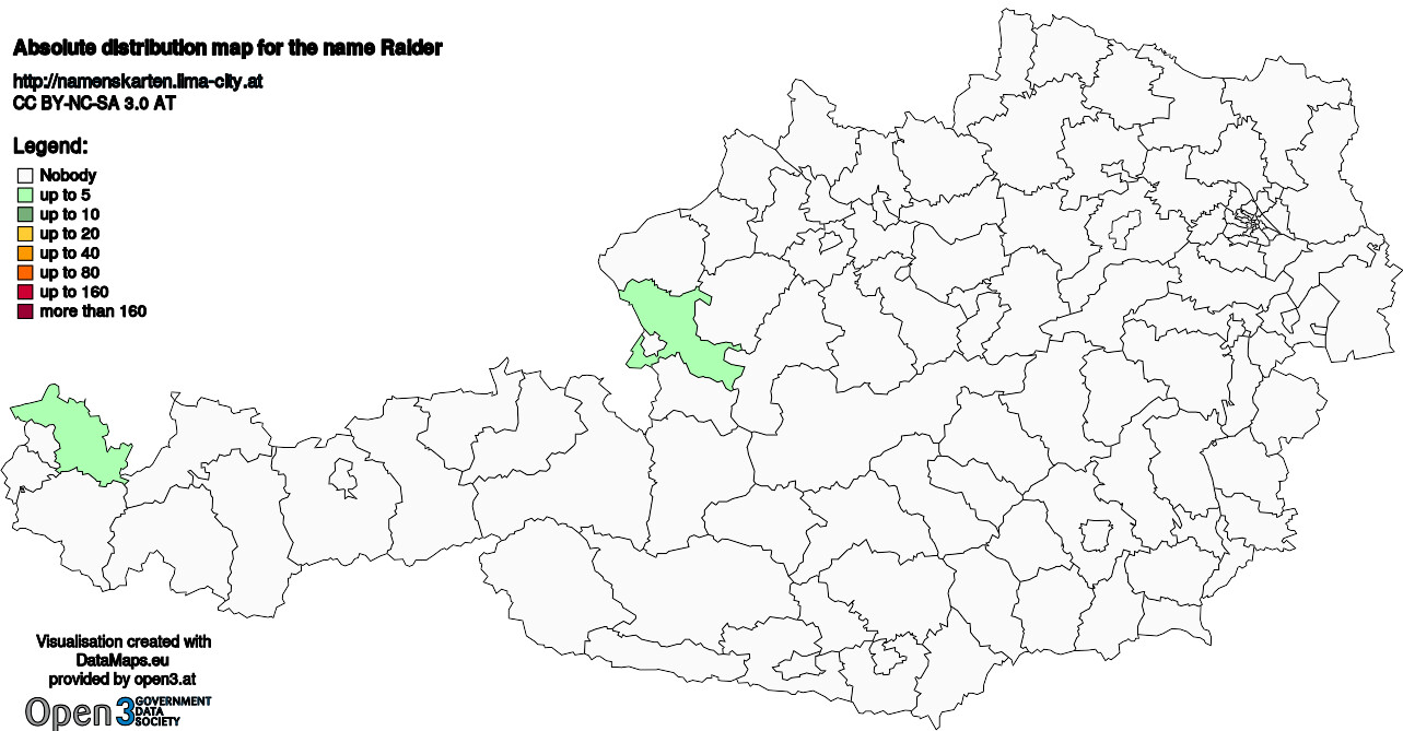Absolute Distribution maps for surname Raider