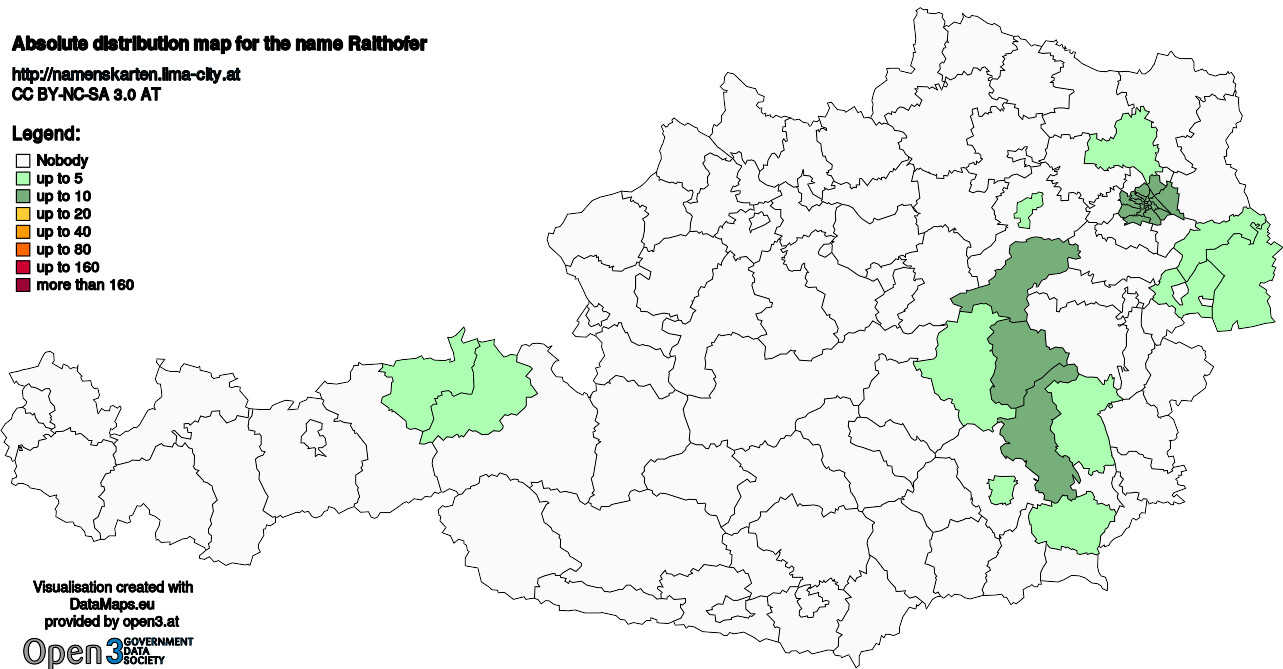 Absolute Distribution maps for surname Raithofer