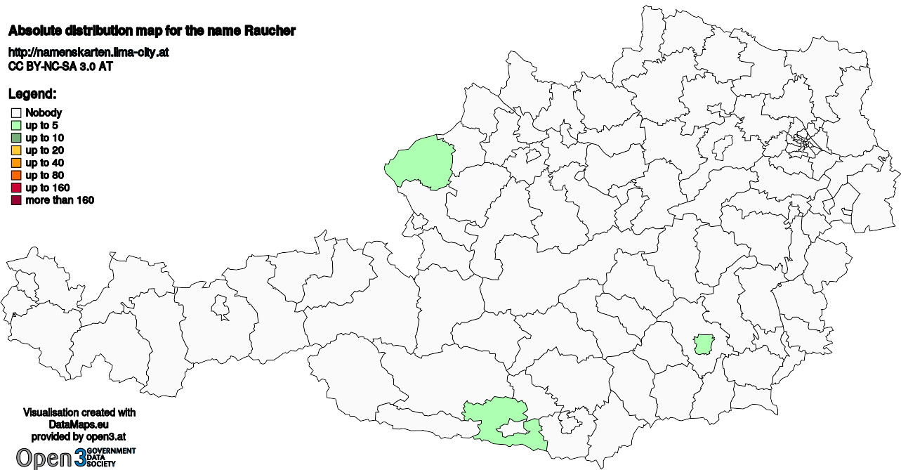 Absolute Distribution maps for surname Raucher