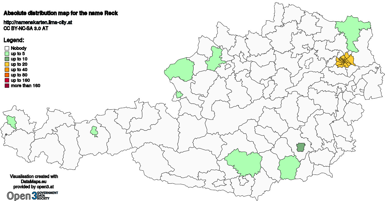 Absolute Distribution maps for surname Reck