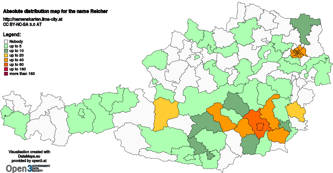 Absolute Distribution maps for surname Reicher