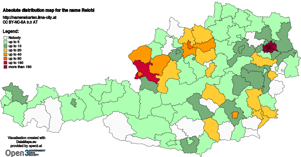 Absolute Distribution maps for surname Reichl