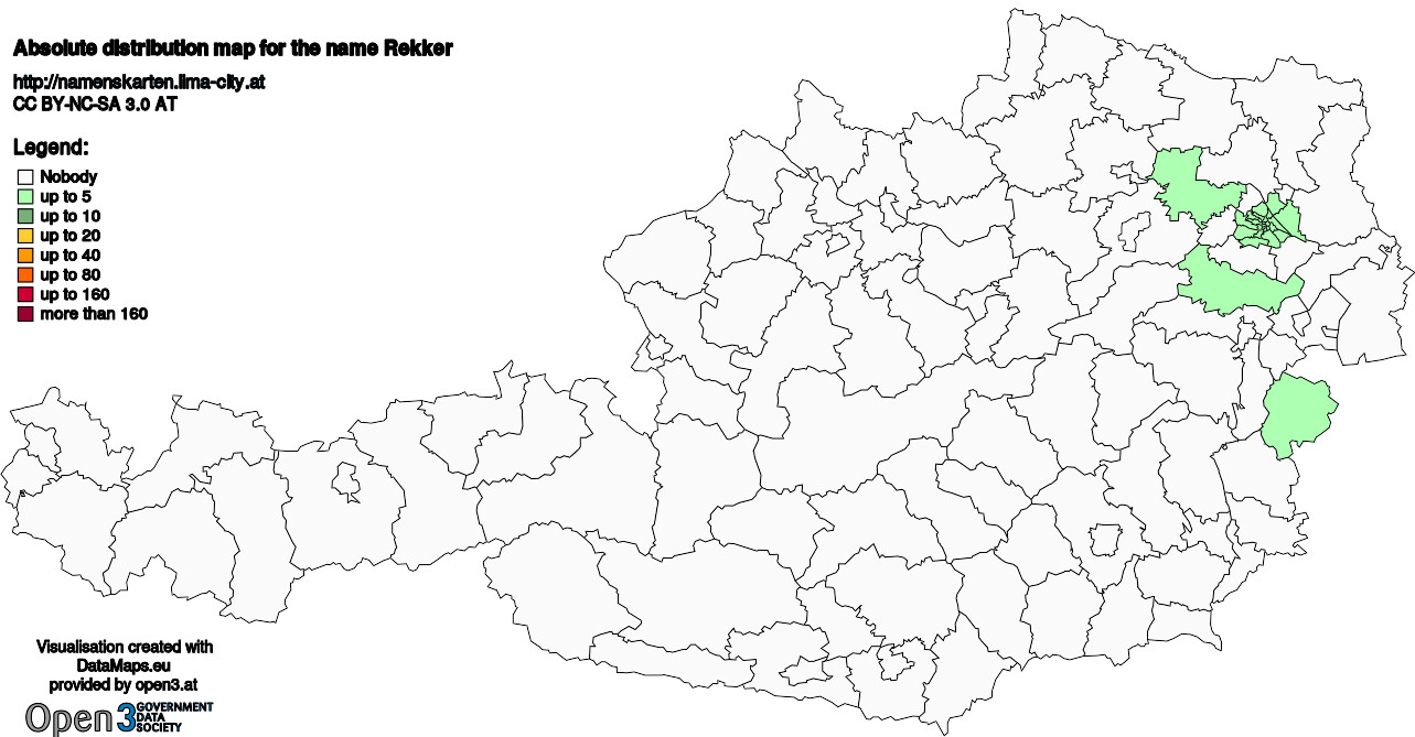Absolute Distribution maps for surname Rekker
