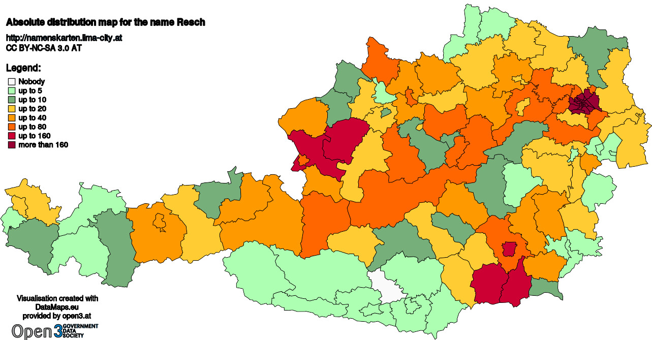 Absolute Distribution maps for surname Resch
