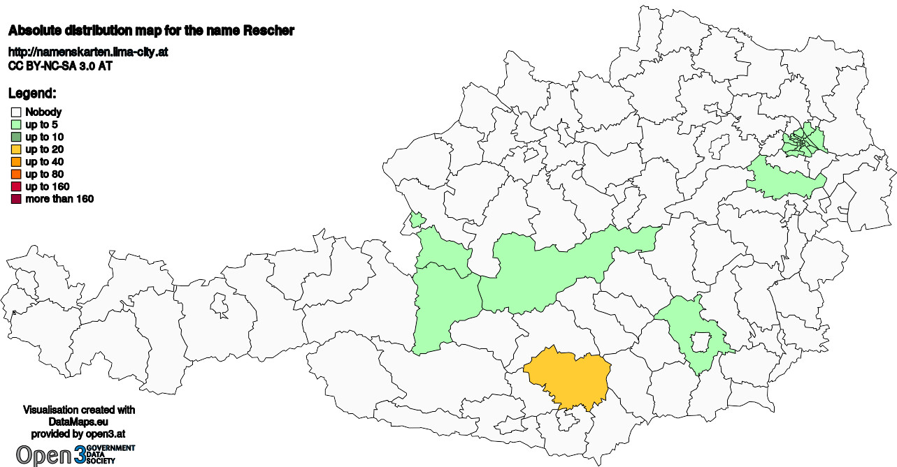 Absolute Distribution maps for surname Rescher