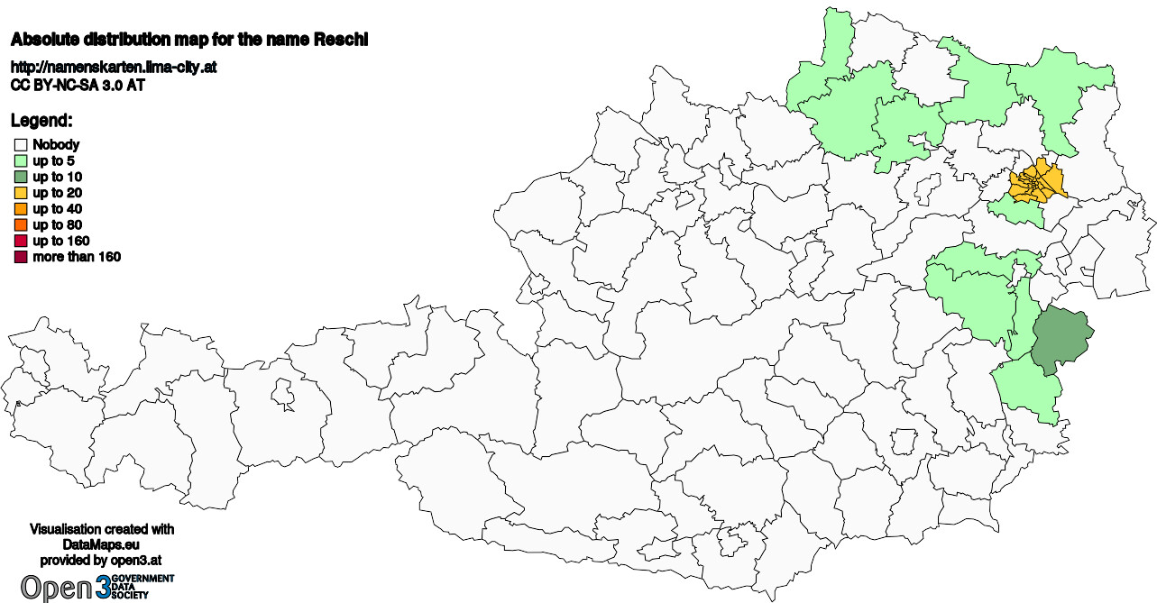 Absolute Distribution maps for surname Reschl