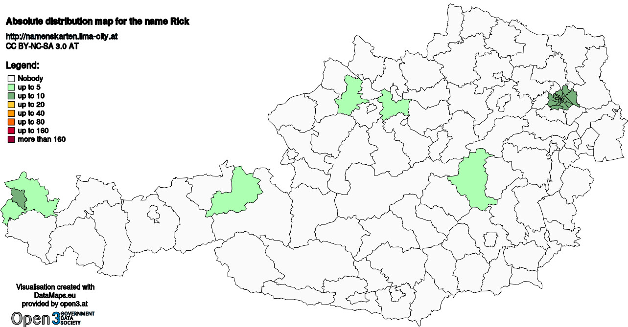 Absolute Distribution maps for surname Rick