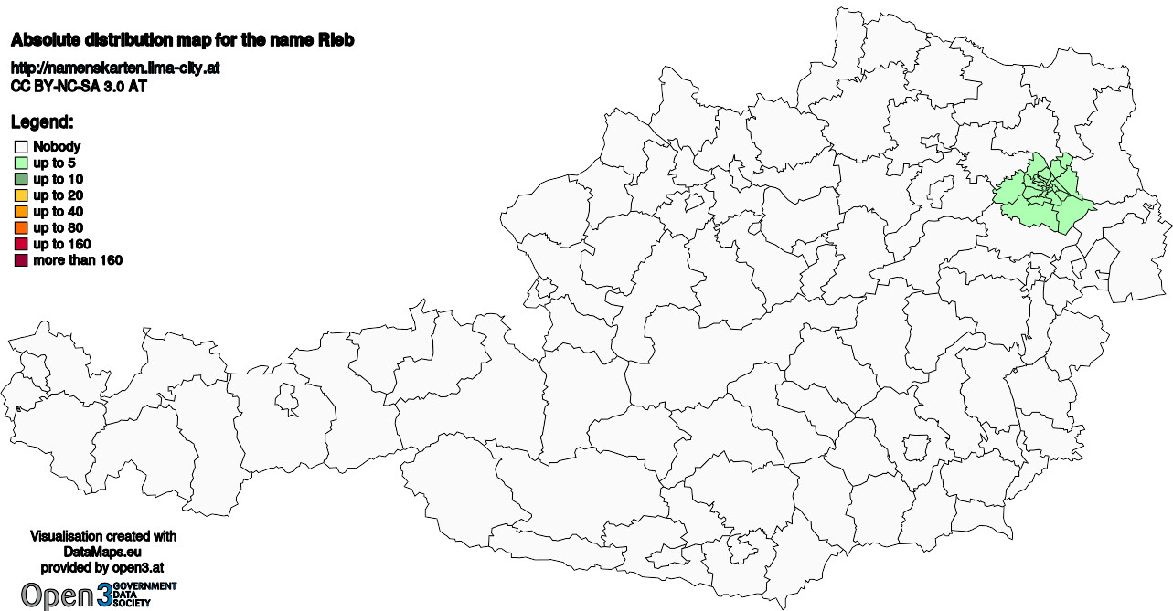 Absolute Distribution maps for surname Rieb