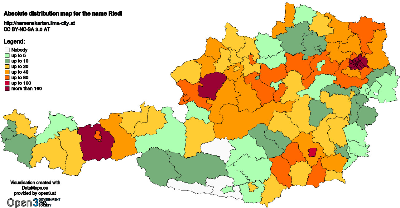 Absolute Distribution maps for surname Riedl
