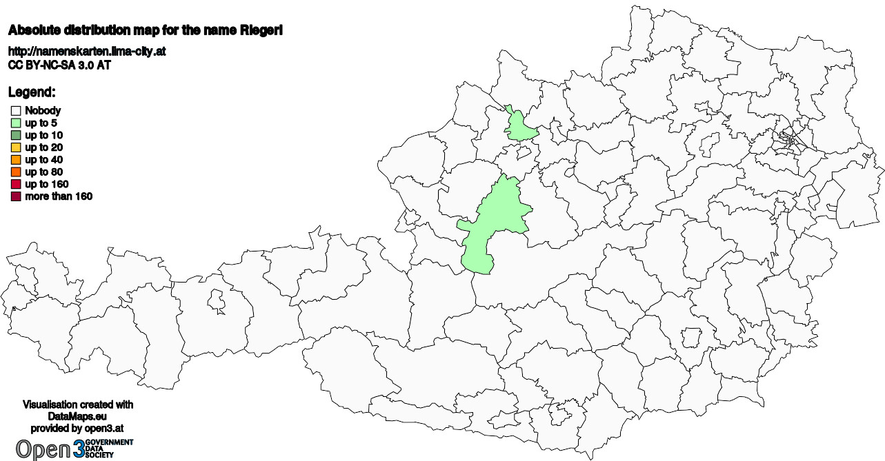 Absolute Distribution maps for surname Riegerl
