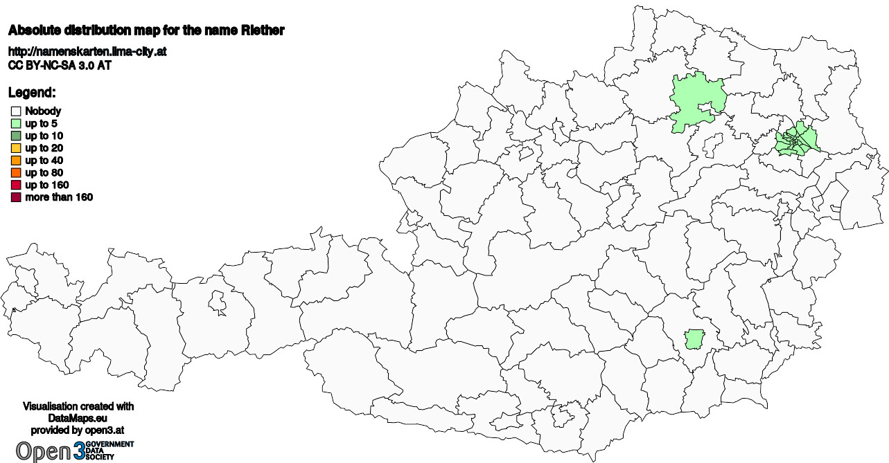 Absolute Distribution maps for surname Riether