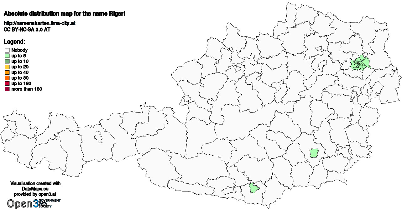 Absolute Distribution maps for surname Rigerl