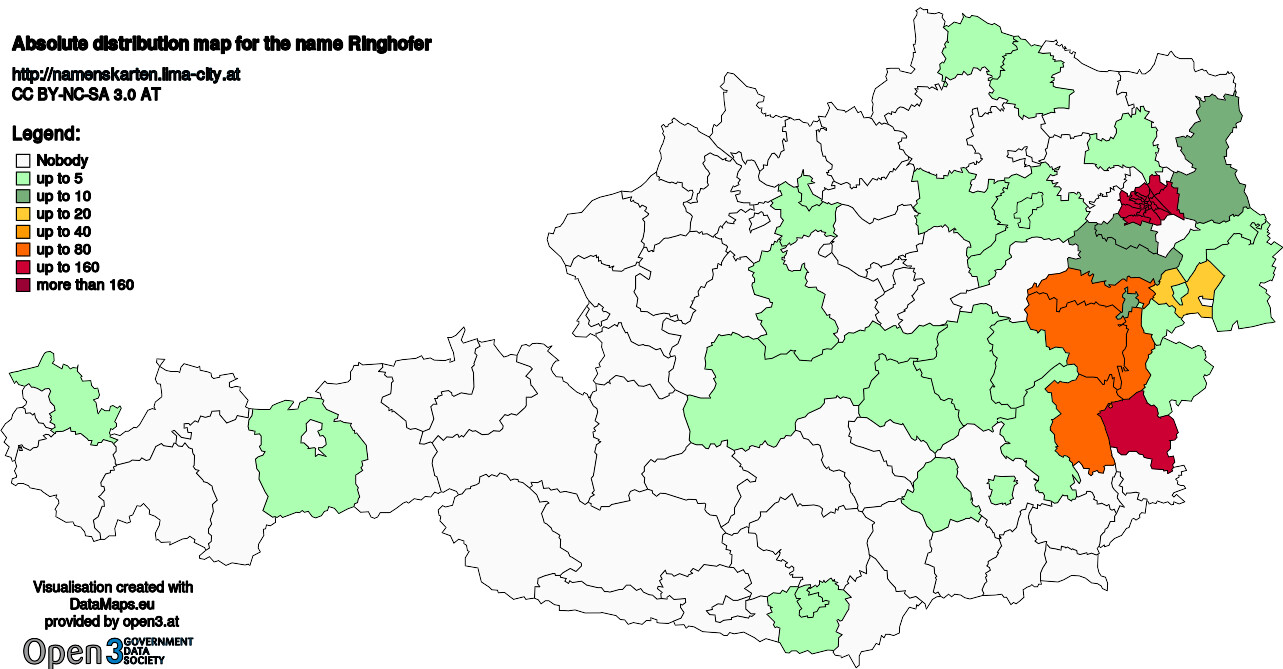 Absolute Distribution maps for surname Ringhofer