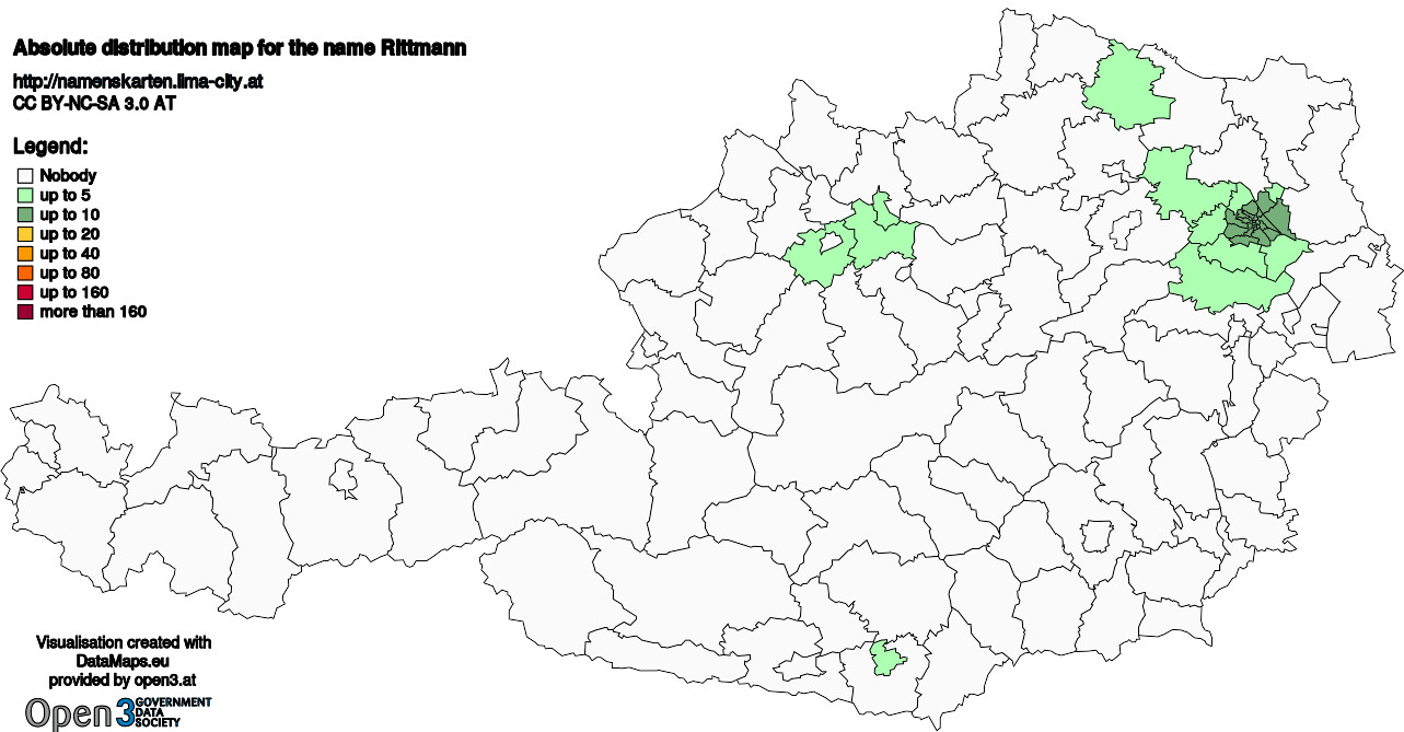 Absolute Distribution maps for surname Rittmann
