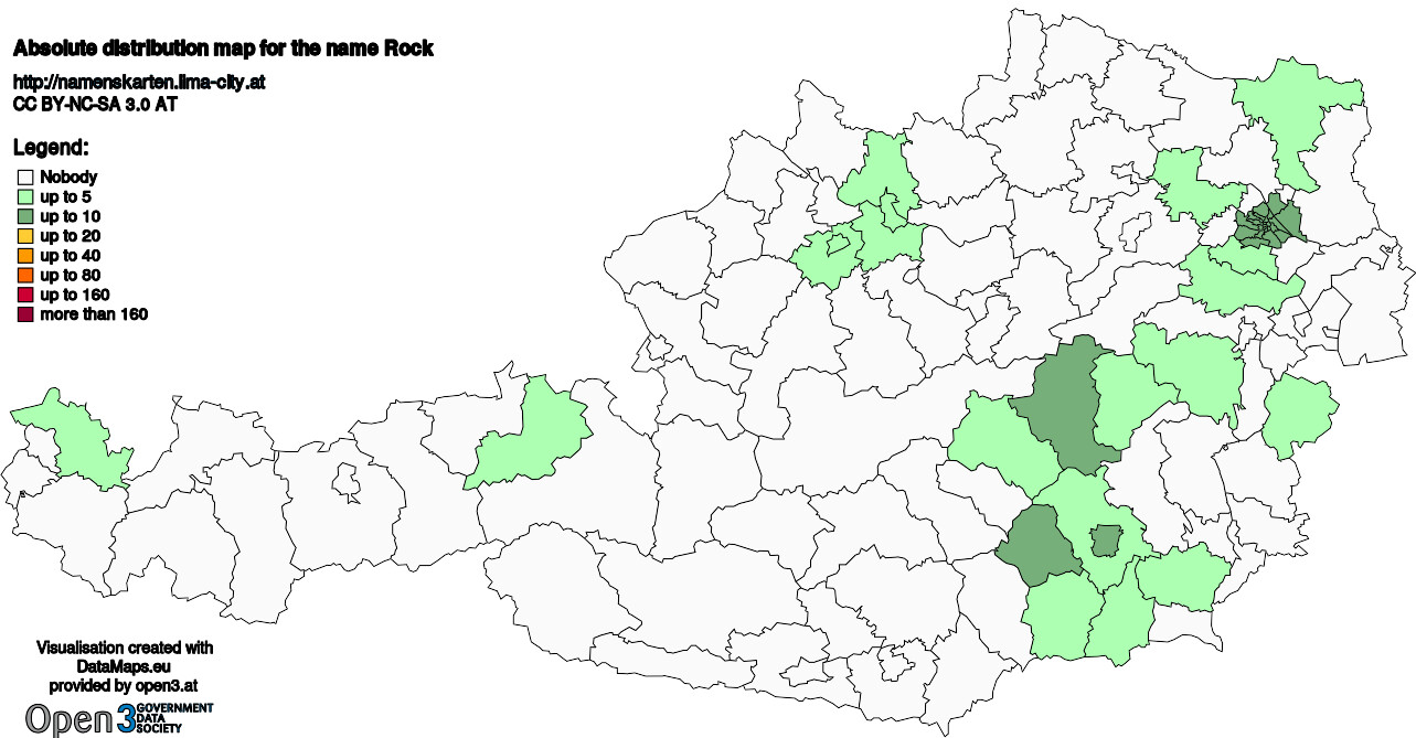 Absolute Distribution maps for surname Rock