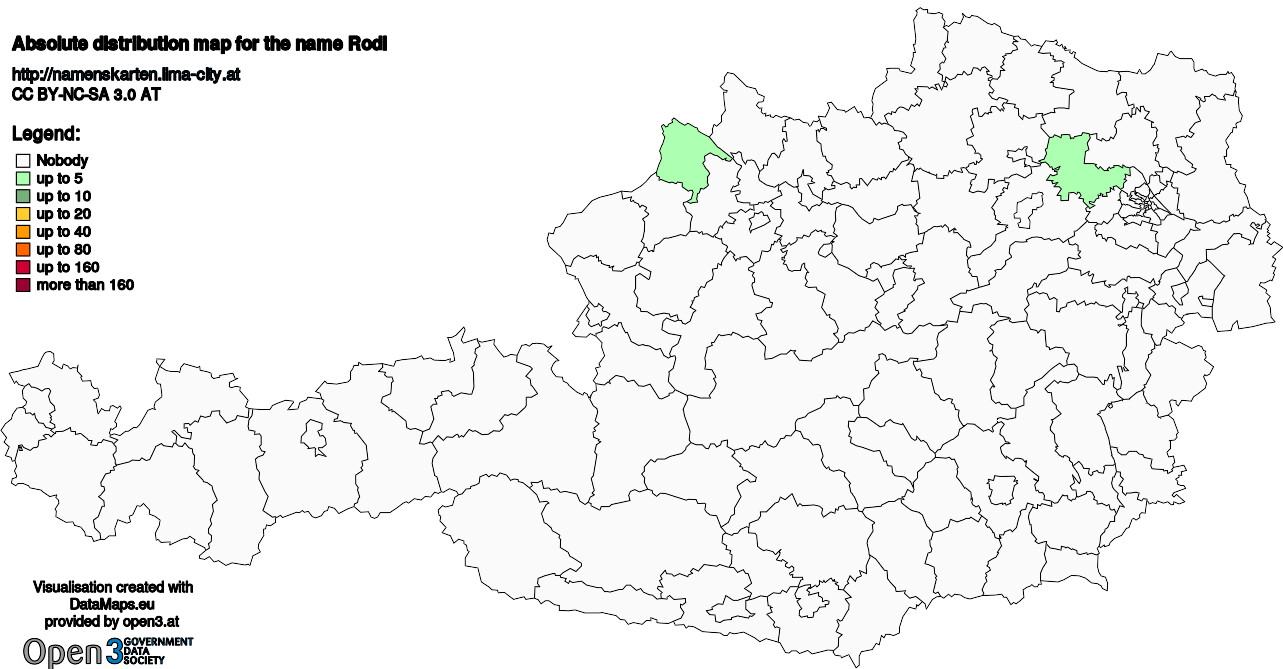 Absolute Distribution maps for surname Rodl
