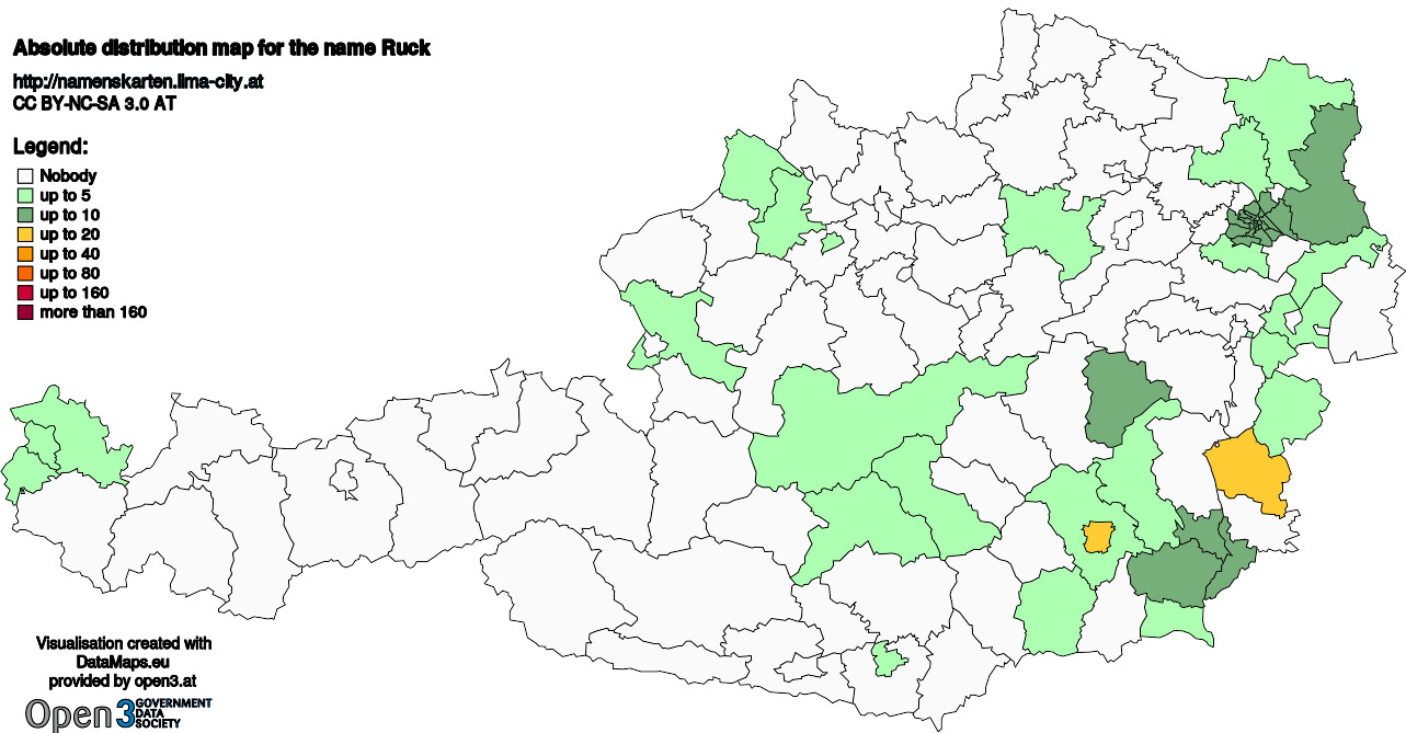 Absolute Distribution maps for surname Ruck