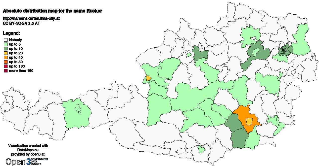 Absolute Distribution maps for surname Rucker