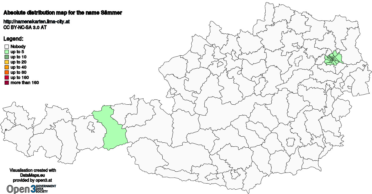 Absolute Distribution maps for surname Sämmer