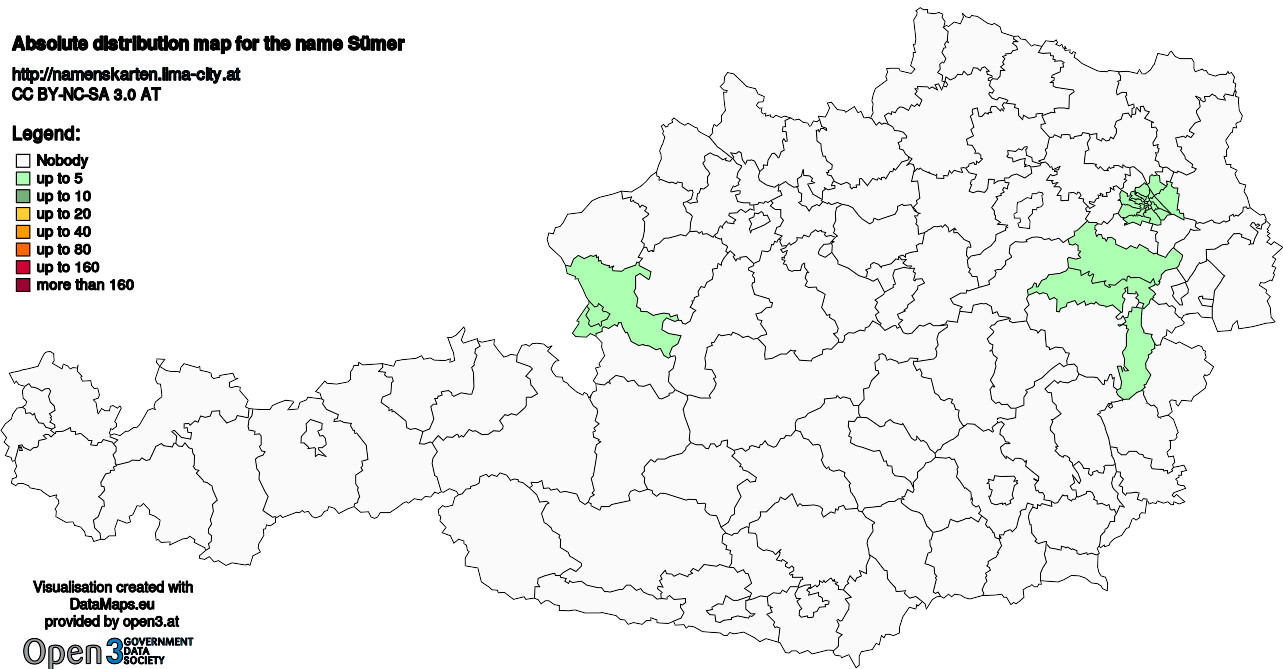 Absolute Distribution maps for surname Sümer