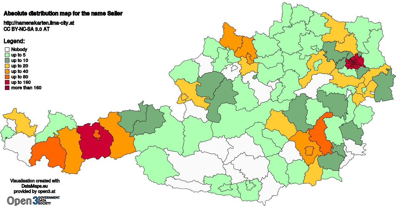 Absolute Distribution maps for surname Sailer