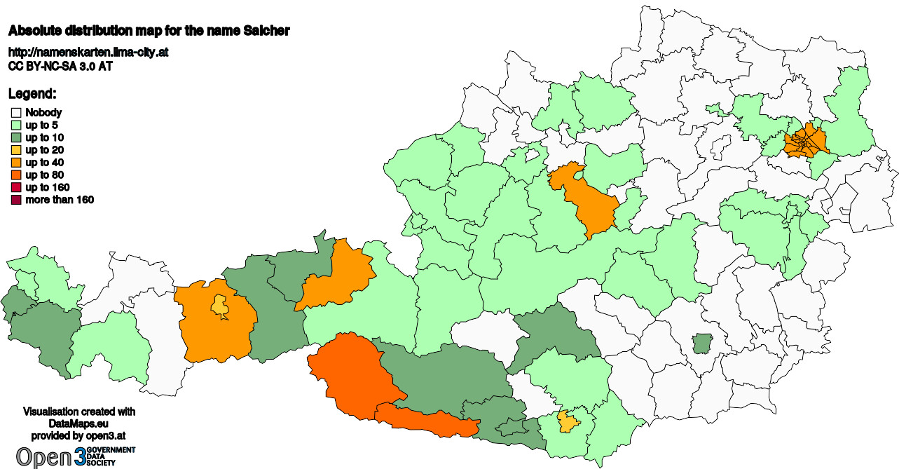 Absolute Distribution maps for surname Salcher