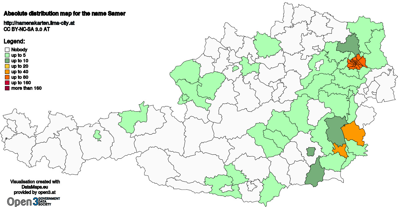 Absolute Distribution maps for surname Samer