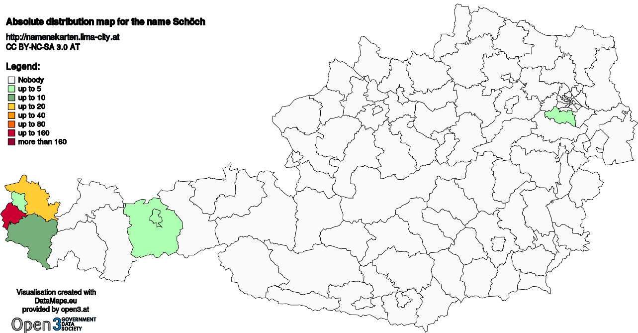 Absolute Distribution maps for surname Schöch