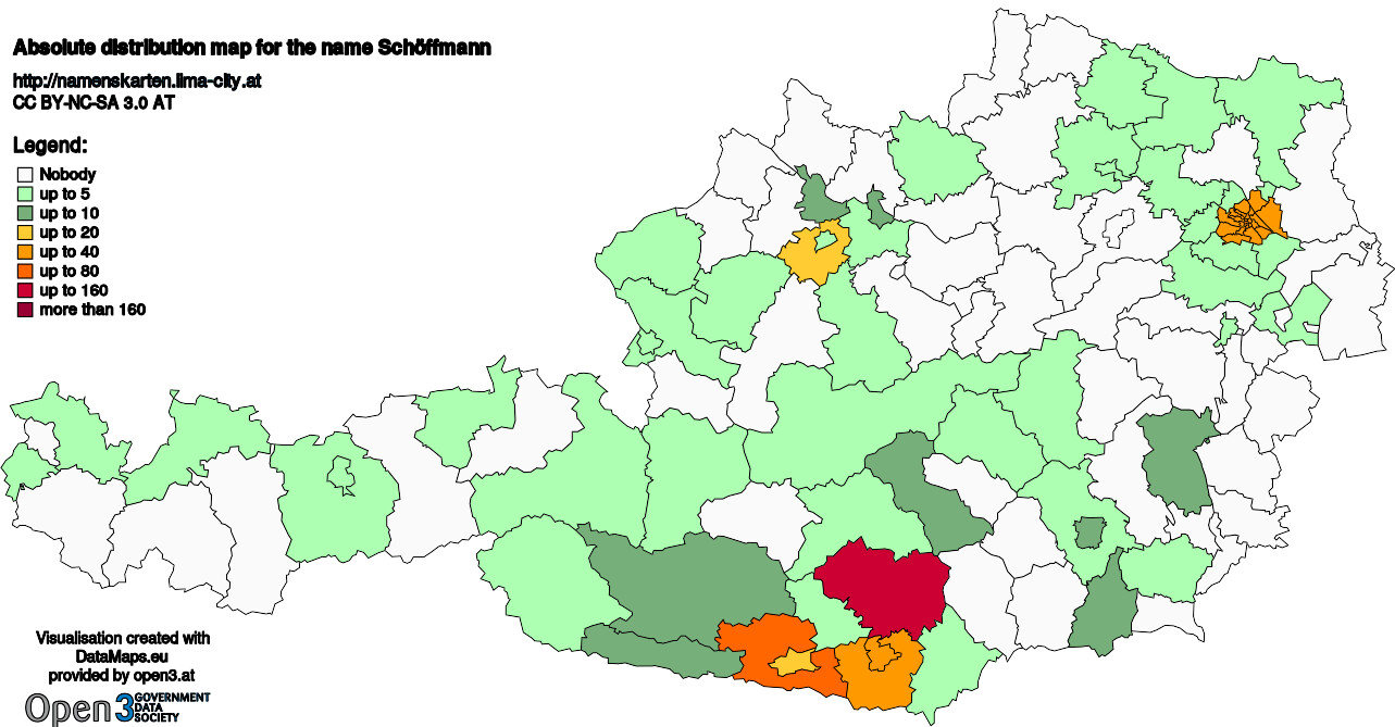 Absolute Distribution maps for surname Schöffmann