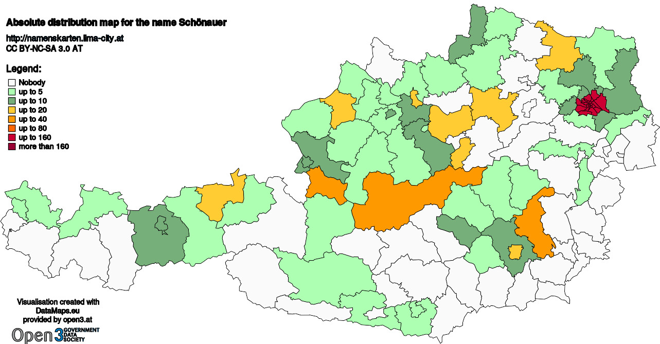 Absolute Distribution maps for surname Schönauer