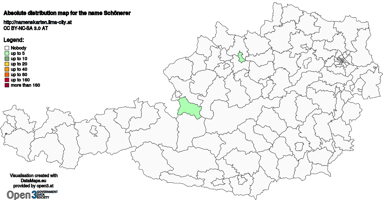 Absolute Distribution maps for surname Schönerer