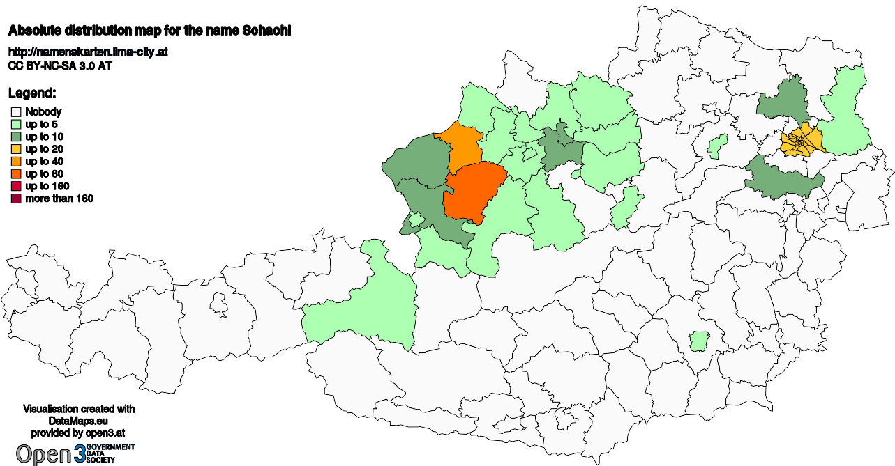 Absolute Distribution maps for surname Schachl
