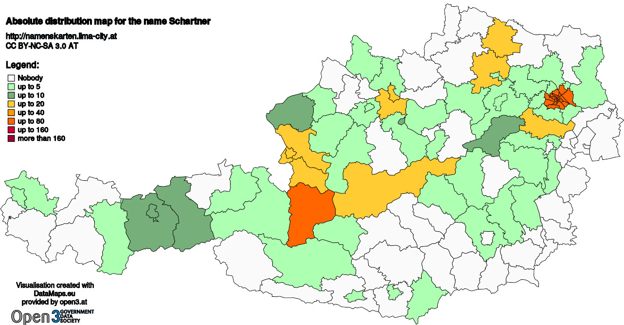 Absolute Distribution maps for surname Schartner