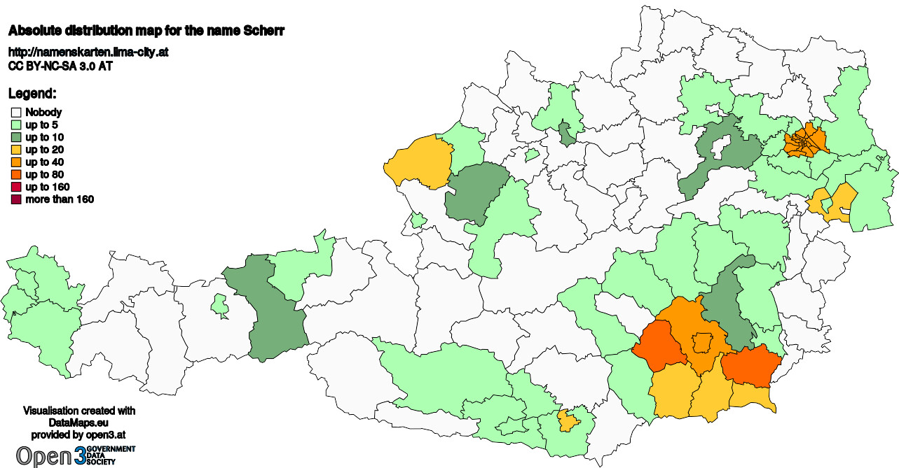 Absolute Distribution maps for surname Scherr